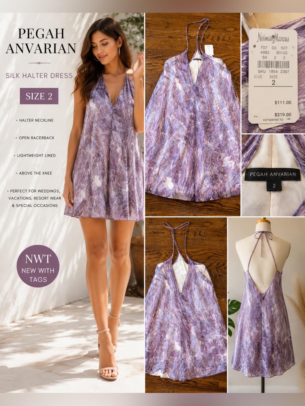 Pegah Anvarian Silk Halter Handkerchief Dress | Size 2 | NWT | Neiman Marcus